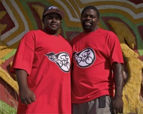 Bryan August-Jones and John Jones III, leader of the East Side Riders, after the Ride 4 Love. Sahra Sulaiman/Streetsblog L.A.