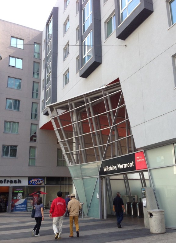 Transit-oriented housing above the Metro Red Line Wilshire/Vermont Station. Photo: Joe Linton/Streetsblog L.A.