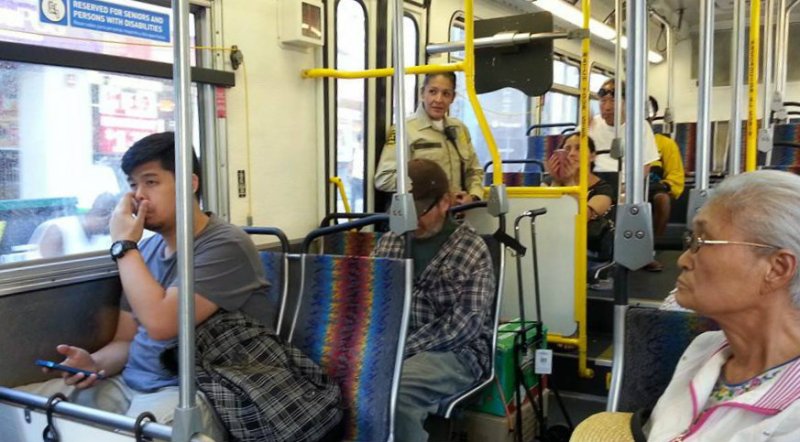 Los Angeles County Sheriff on board a Metro bus. Photo by Dana Gabbard
