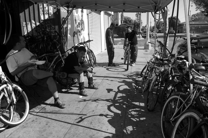 The South Central bike shop where cops pulled up and ordered Anthony to get up against the wall. Sahra Sulaiman/Streetsblog L.A.