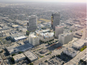 A rendering of The Reef luxury residential towers planned for 1933 S. Broadway. Source: Gensler + P-A-T-T-E-R-N-S, July 2015 DEIR