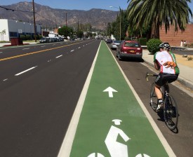 Glendale's new green bike lanes on Sonora Avenue. Photos by Joe Linton/Streetsblog L.A.