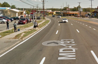 Langley Park, a suburb of Washington, D.C., was built around cars. But many current residents rely on walking, and the street environment puts them at risk. Google Street View via Greater Greater Washington