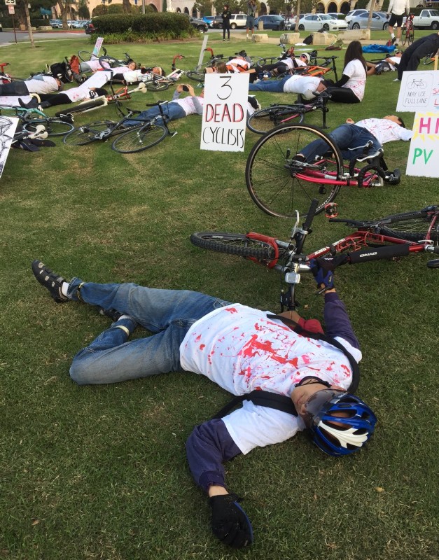 Palos Verdes cyclists staged a die-in to urge the city of Palos Verdes Estates to take make streets safer