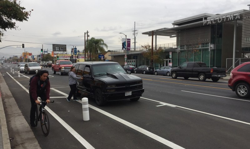 Los Angeles' newest protected bike lane - on Van Nuys Blvd in Pacoima