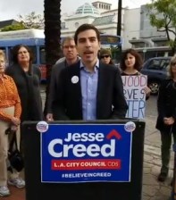 Candidate Jesse Creed is calling for safety features, including bike lanes, on Westwood Boulevard. Image via Facebook Live