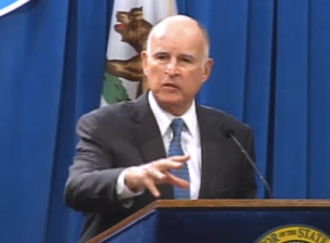 Governor Jerry Brown explains a point about his proposed budget in Sacramento yesterday. Image: screengrab from The California Channel