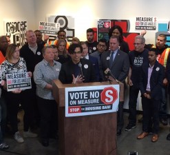 Justine Gonzalez speaking at today's LGBT No on Measure S rally. Photos: Joe Linton/Streetsblog L.A.