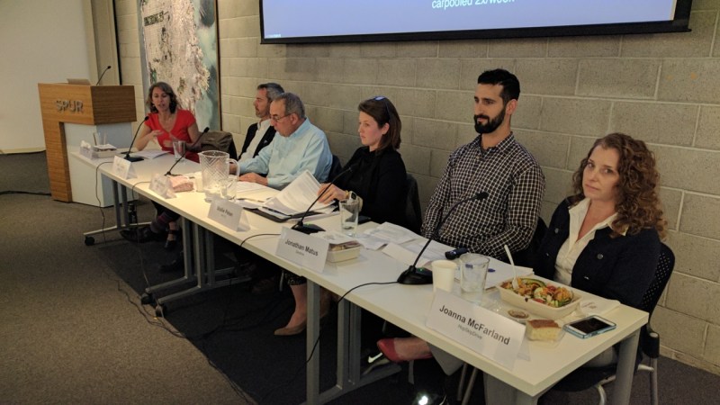 Leah Shahum, Jeff Tumlin, David Ragland, Mollie Pelon, Jonathan Matus, and Joanna McFarland at SPUR. Photo: Streetsblog/Rudick