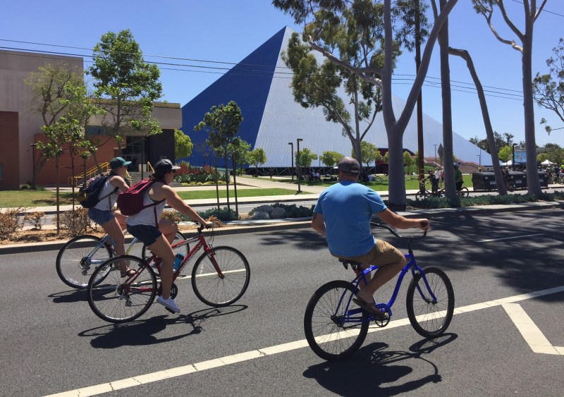 Long Beach's latest Beach Streets ran along Cal State Long Beach's Walter Pyramid. All photos by Joe Linton/Streetsblog L.A.