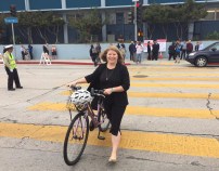 LADOT General Manager Seleta Reynolds arrived by bicycle to a Bike Week event at Caltrans in 2017