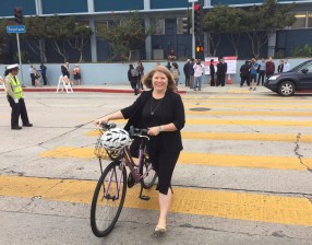 LADOT General Manager Seleta Reynolds arrived by bicycle to a Bike Week event at Caltrans in 2017