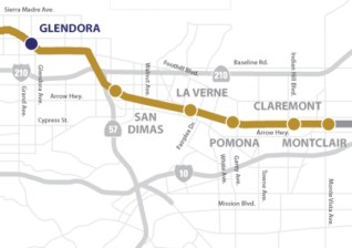 The 12.3-mile Glendora to Montclair extension of the Foothill Gold Line is expected to open 2025-2026. Image via Metro Gold Line Foothill Extension Construction Authority