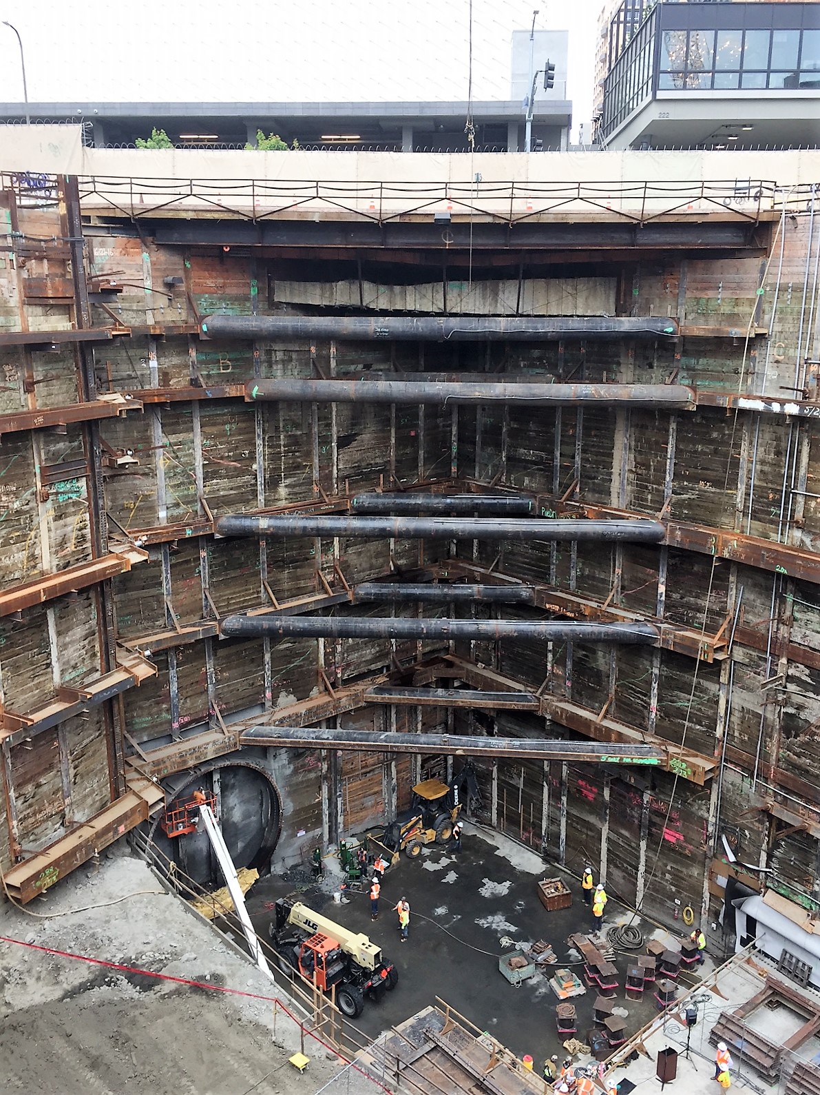 The future Grand Avenue station site, 110 feet below the back of the Broad Museum