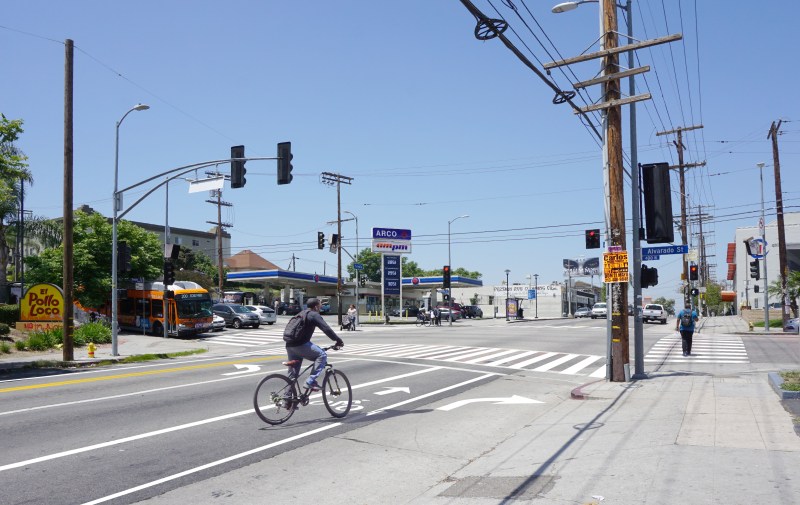 In response to recent traffic deaths, LADOT plans to improve Temple Street, potentially adding new bike lanes and crosswalk enhancements. Image via LADOT