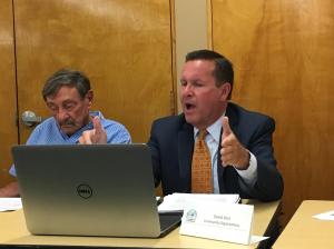 At last night's meeting, Playa/Westchester NC's David Voss arguing against LADOT's Playa Del Rey safety improvements. Photo by Marcia Hanscom