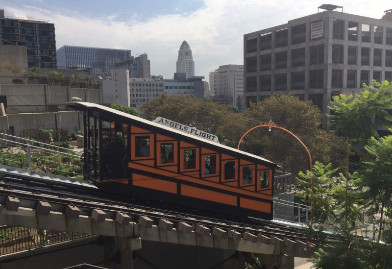 The nearly 300-foot Angels Flight railway resumed operations today in downtown Los Angeles. All photos: Joe Linton/Streetsblog L.A.