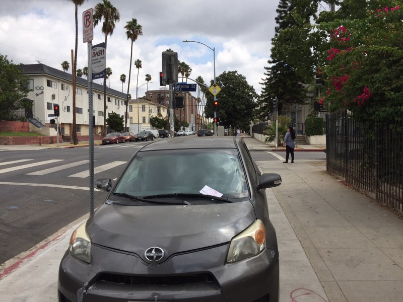 This car received a citation for parking in the parkway at a Koreatown DASH bus stop. All photos taken today by Joe Linton/Streetsblog L.A.