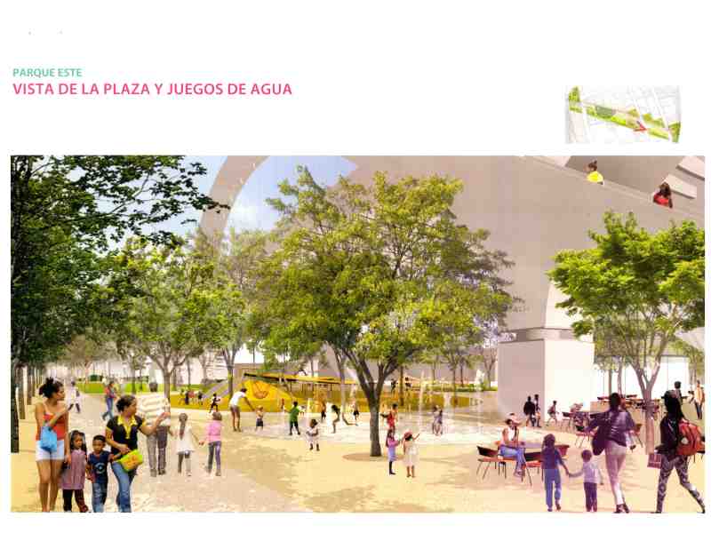 A rendering of the splash pad planned for PARC - the 12-acre park space planned for underneath the Sixth Street Viaduct. All renderings courtesy of Tetra Tech, Hargreaves Associates, and Michael Maltzan Architecture.