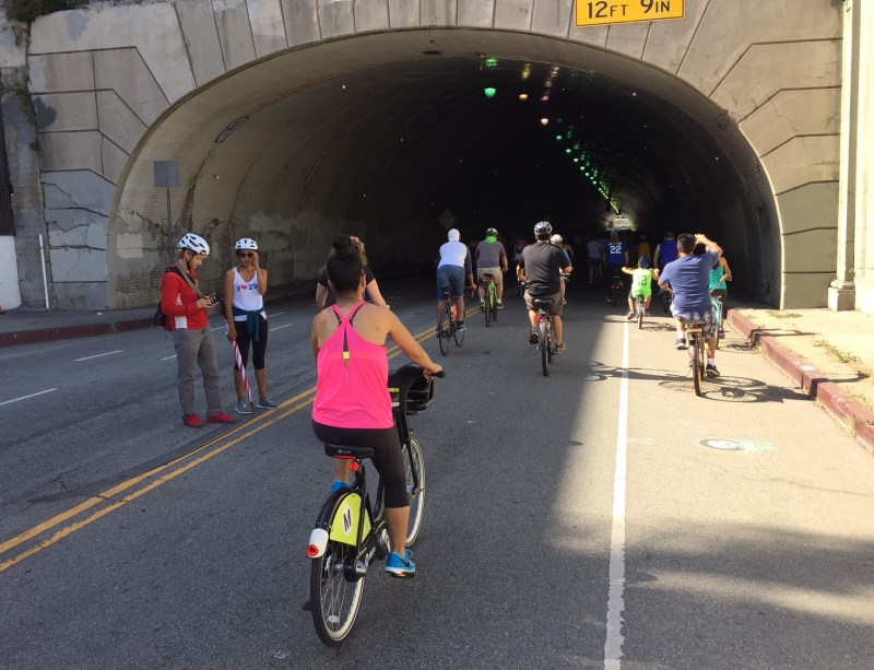 Downtown L.A.'s Second Street tunnel during yesterday's CicLAvia. All photos: Joe Linton/Streetsblog L.A.