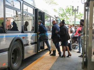 A trial run of all-door boarding on the Silver Line reduced the amount of time buses spent at each stop 30 percent. Photo: Institute for Transportation & Development Policy