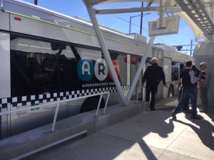 On Albuquerque's Central Avenue, buses can now run in a center-running transitway with level boarding at stations. Photo: Michael Kodransky
