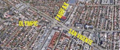 The Fairfax Asterisk is where Fairfax, Olympic, and San Vicente come together. Aerial via Google maps