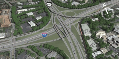 Georgia DOT thinks this $800 million highway spaghetti is the answer to congestion, and the local newspaper is unskeptical. Image: Georgia DOT