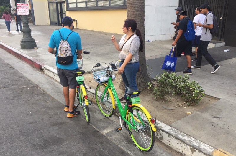 L.A. is formulating regulations to manage dockless bikeshare. LimeBike photo by Joe Linton/Streetsblog L.A.