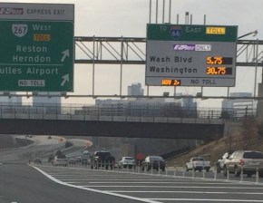 The cost of driving solo on the high-demand stretch of I-66 inside the Beltway. Photo: Salesgrincity/Twitter