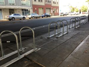 Records from Seattle DOT confirm that these bike racks were installed under a viaduct to deter camping by homeless people. Photo: Dongho Chang
