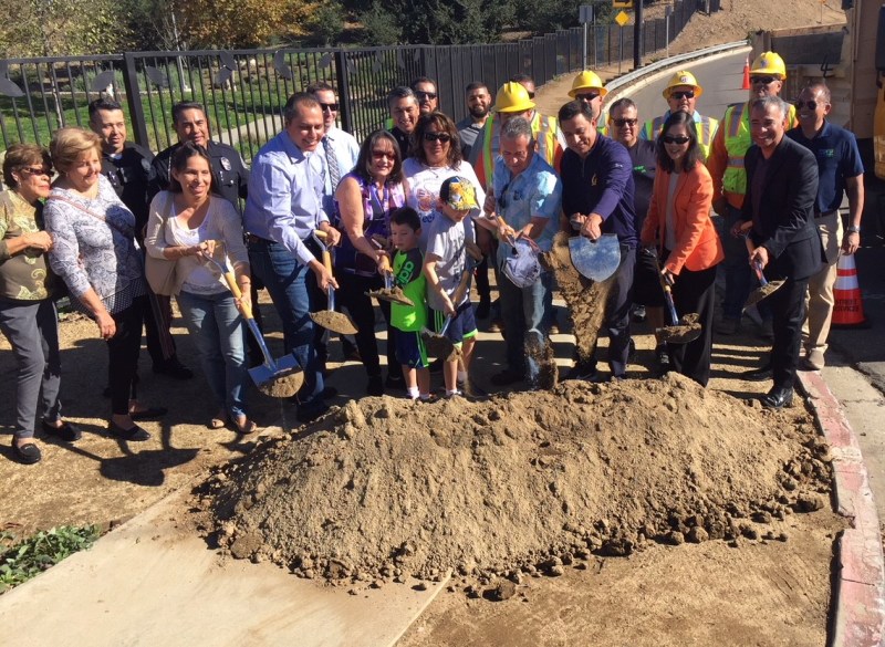 Neighborhood leaders, city staff, and Councilmember Huizar breaking ground on Alhambra Avenue safety improvements. Photos by Joe Linton/Streetsblog L.A.