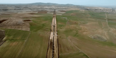 This image, from a Hyperloop promotional video, shows how the above-ground tube might look. Video still: Hyperloop TT