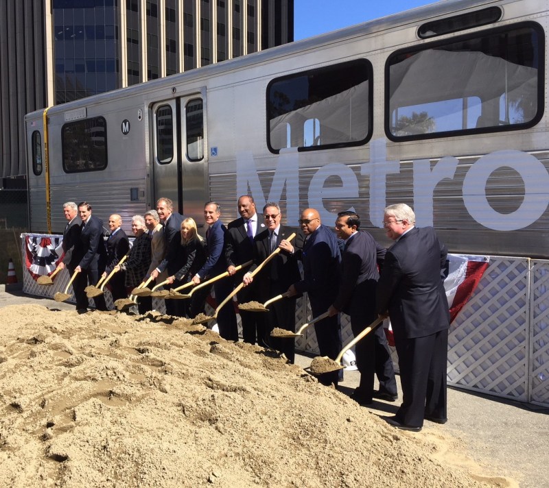 Dignitaries at this morning's Westside Purple Line Extension section 2 groundbreaking. Photos by Joe Linton/Streetsblog L.A.