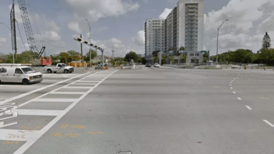 This is the crossing at Florida International University that authorities opted not to redesign. Instead they built a bridge over it, and the bridge failed. Photo: Google Maps