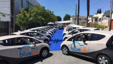 BlueLA electric car-share vehicles at L.A. City College today. All photos: Joe Linton/Streetsblog L.A.