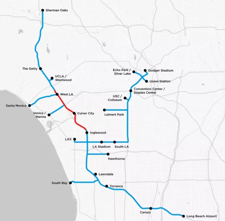 Boring Company's 2017 map showing a tunnel network. Despite these maps, L.A. City BOE staff asserted today that "there is no bigger project." Image via The Boring Company