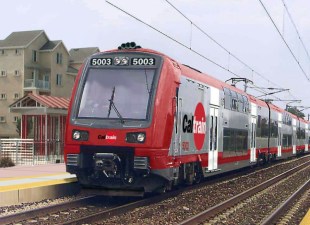 A photoshopped rendering of an electric Caltrain. Image: Bay Rail Alliance