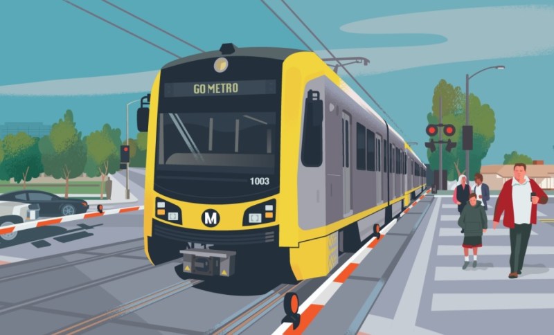 Metro's West Santa Ana Branch rail line is all funded, but not sure where to go. WSAB rendering graphic via Metro
