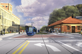 A rendering of light rail in Atlanta. Image via Darin Givens
