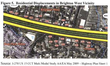 Widening I-270 in Montgomery County may require the demolition of hundreds of homes, according to a 2009 study. Image: Montgomery County