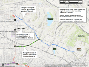 Map of three Dodger skate-tunnel options - via Boring Company
