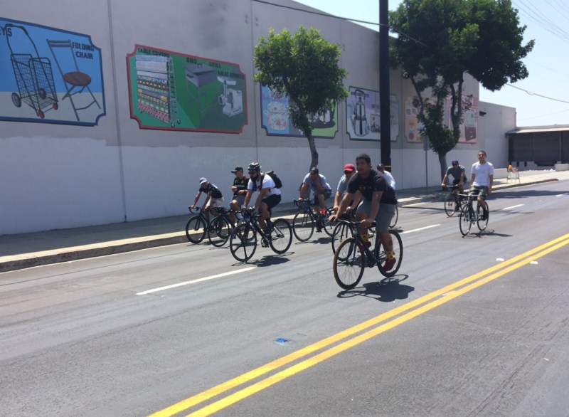 Cyclists enjoying Vernon + Huntington Park Open Streets. All photos: Joe Linton/Streetsblog L.A.