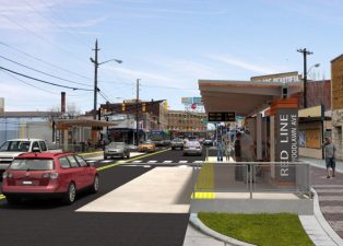 A rendering of Indianapolis' under-construction Red Line Bus Rapid Transit project. Image: Indygo