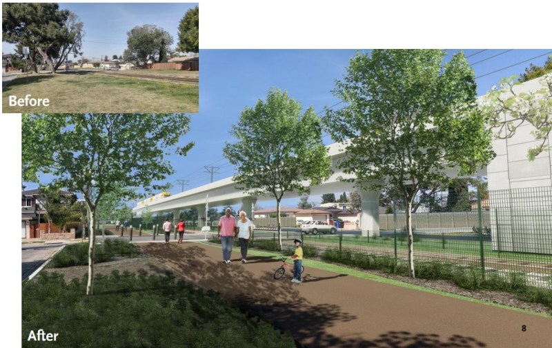 Rendering of above-grade portion of Green Line Extension alternative 1. This alternative would run mostly at-grade. All images via Metro