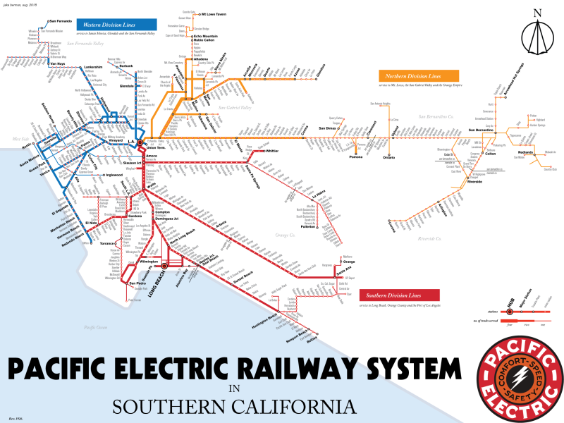 1926 L.A. Pacific Electric streetcar map by Jake Berman