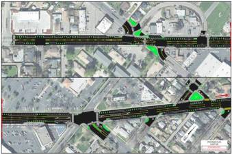 Modesto plans to narrow Paradise Road from four lanes to three, install bicycle lanes, fill in sidewalk gaps, and add other features to make it safer. Image courtesy of City of Modesto