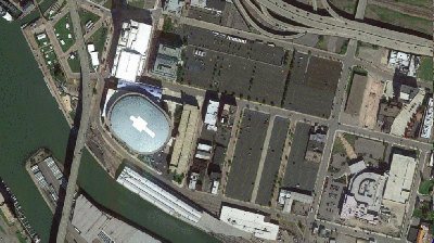 A vision for redeveloping the parking lots at Keybank Center, where the Buffalo Sabres play. Photos: Fred Frank