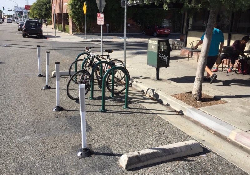 Culver City's first bike corral on Washington Boulevard. Photo by Joe Linton/Streetsblog L.A.
