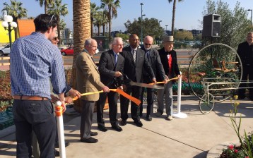 L.A. City Councilmember Paul Krekorian cuts the ribbon on Metro's new North Hollywood station plaza. All photos by Joe Linton/Streetsblog L.A. except as noted